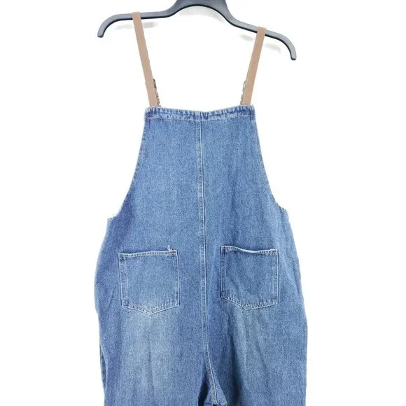 Hipster Row Womens XL Cropped Denim Overalls High Rise Adjustable Buckle Straps - Picture 3 of 9